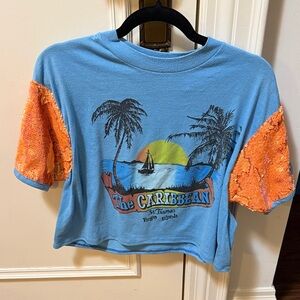 Caribbean Kids Tropical Blue and Orange Tee